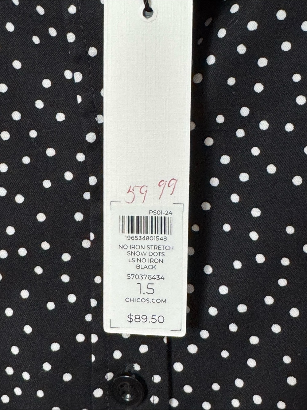NEW Chico's Black No Iron Polka Dot Shirt Button-Down Shirt Size M/10 - Picture 6 of 8